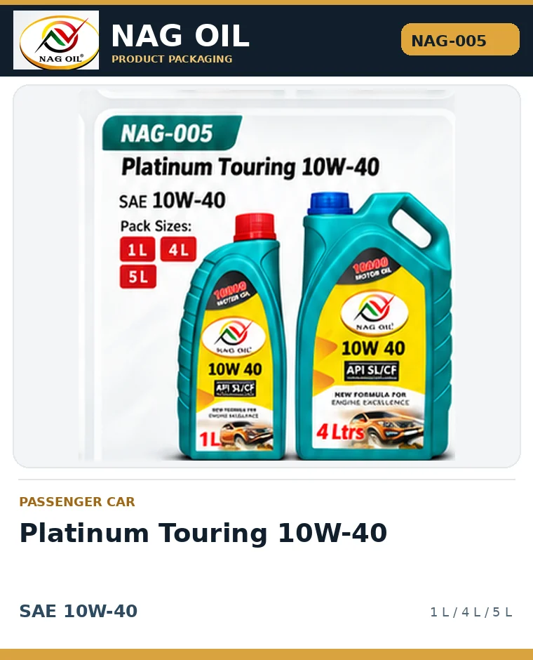 NAG OIL Platinum Touring 10W-40, SAE 10W-40, packaging artwork