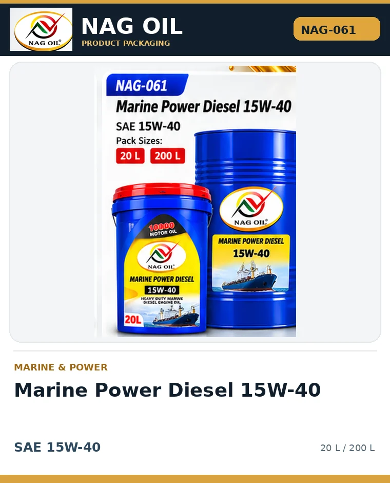 NAG OIL Marine Power Diesel 15W-40, SAE 15W-40, packaging artwork