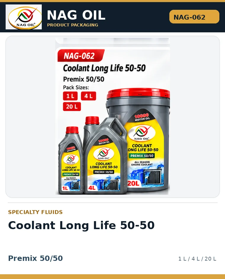 NAG OIL Coolant Long Life 50-50, Premix 50/50, packaging artwork
